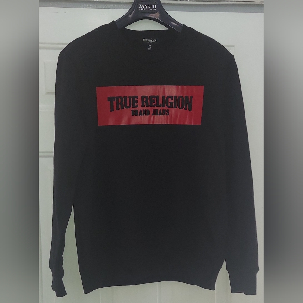 TRUE RELIGION EMBOSSED ARCH MEN'S BLACK COTTON-POLY SWEATSHIRT SIZE L NWT $99